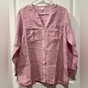 J.Jill Love Linen 100% linen heathered pink coastal beachy button up ~ M Petite
